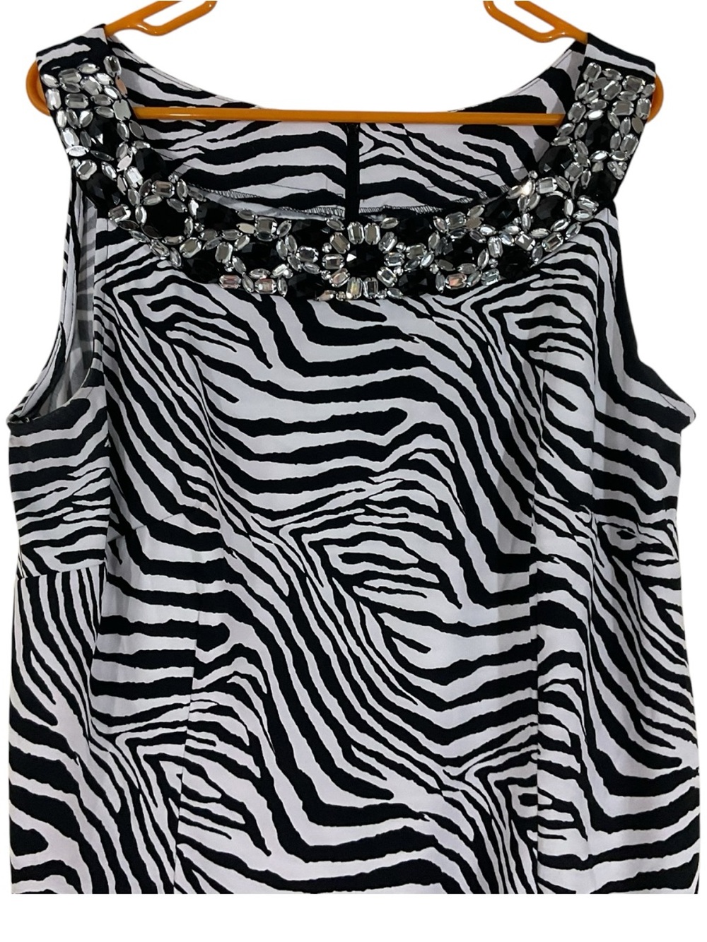 Connected Woman Size 18W Zebra Print Embellished Sleeveless Dress Black White